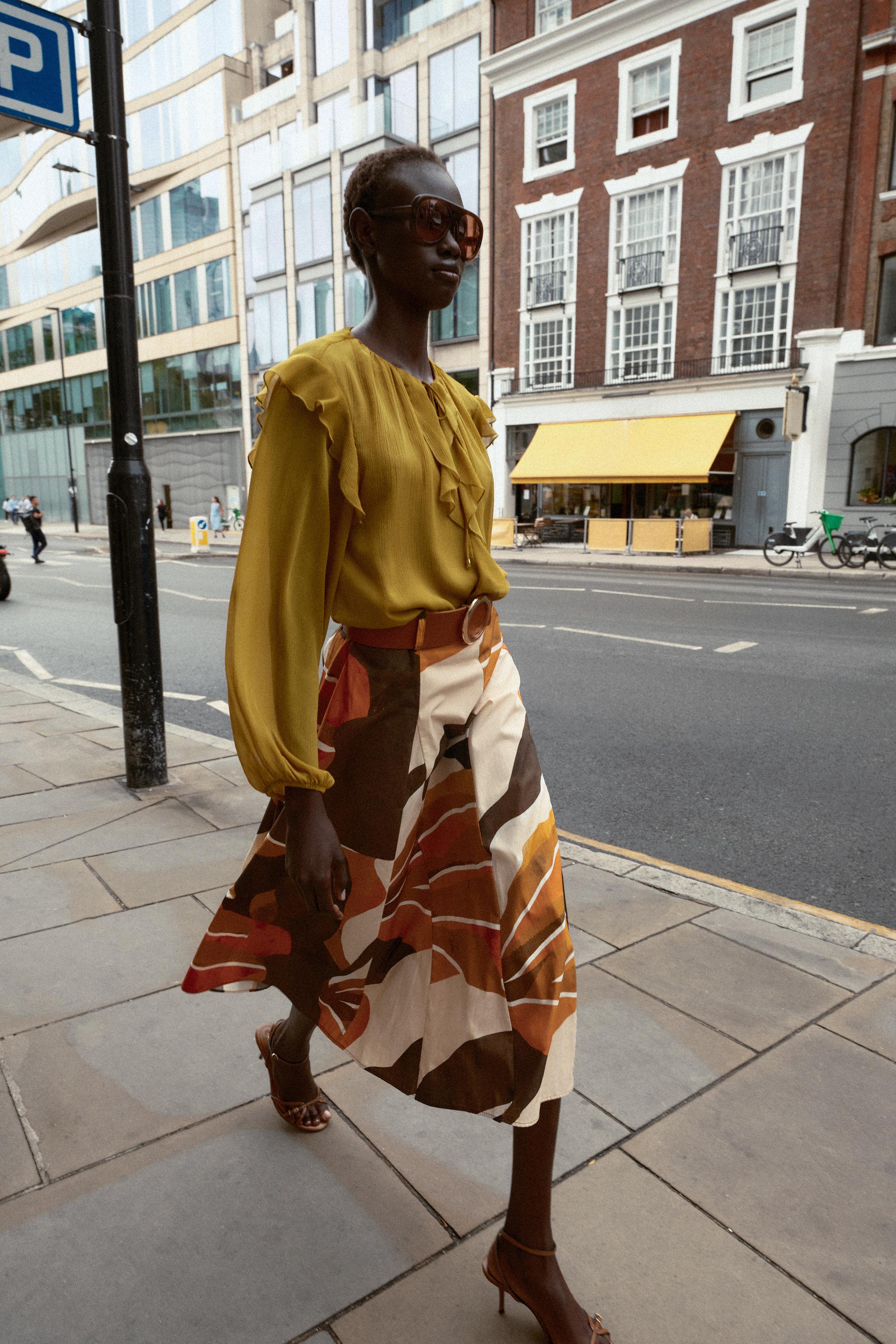PRINTED POPLIN BELTED SKIRT